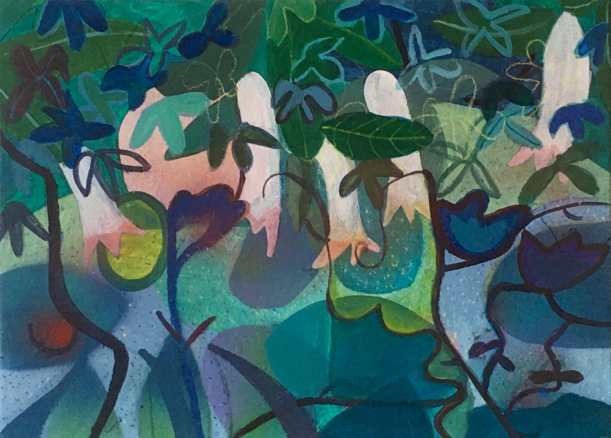 Illustrative Botanical Painting By Chihiro Kinjo, 22 X 16, Rock Garden, Original Artwork