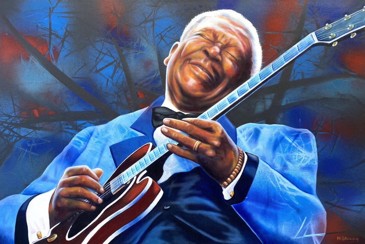 Expressive Portrait Painting By Mark Antony Skirving, 35 X 24", B.b. King, Original Artwork