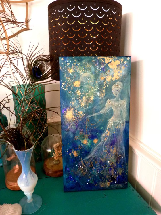 Flower of stars 20 x 40 cm on wood.