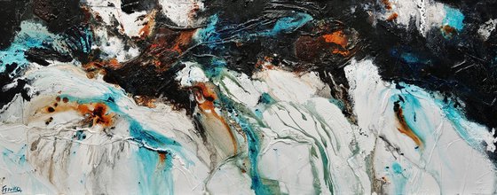 Southern Nature 200cm x 80cm Teal Black White Textured Abstract Art