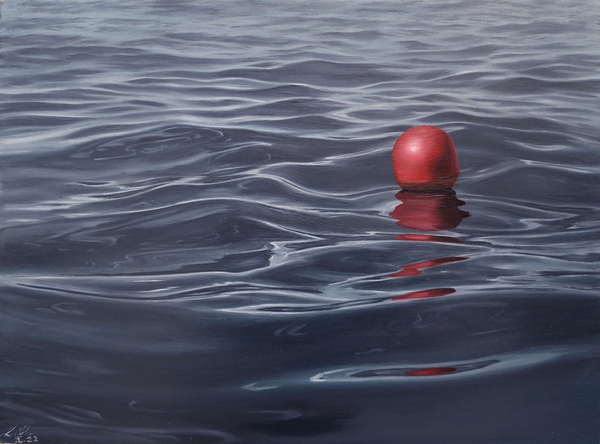 Photorealistic Landscape Oil Painting By Alina Hubarenko, 16 X 12, Signalbuoy, Original Artwork