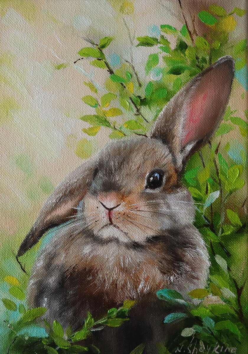Impressionistic Animal Oil Painting By Natalia Shaykina, 7 X 9", Cute Bunny, Original Artwork