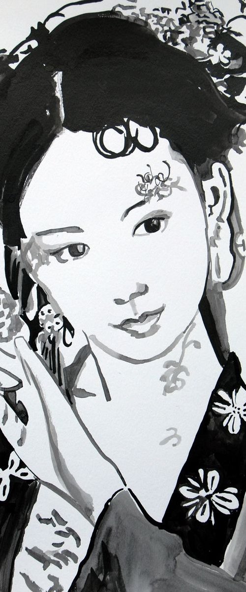 Woman in  silver kimono / 42 X 29.7 cm by Alexandra Djokic
