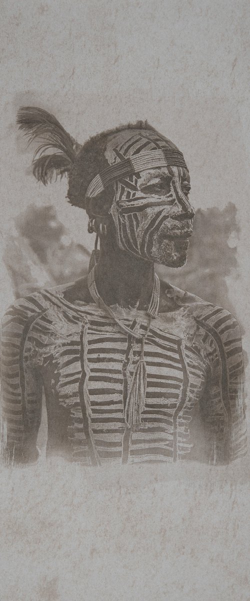 Cyanotype Print, Tea Toned, African tribal body painting, wall Art Photography by MINDIA MIDELASHVILI