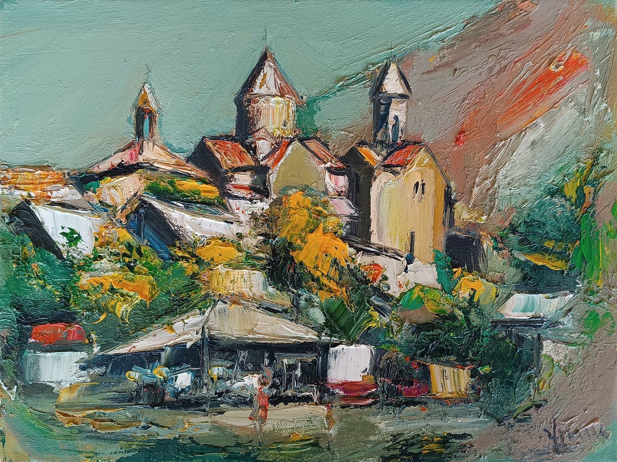 Impressionistic Landscape Oil Painting By Vlas Ayvazyan, 16 X 12", Echoes Of History, Original Artwork
