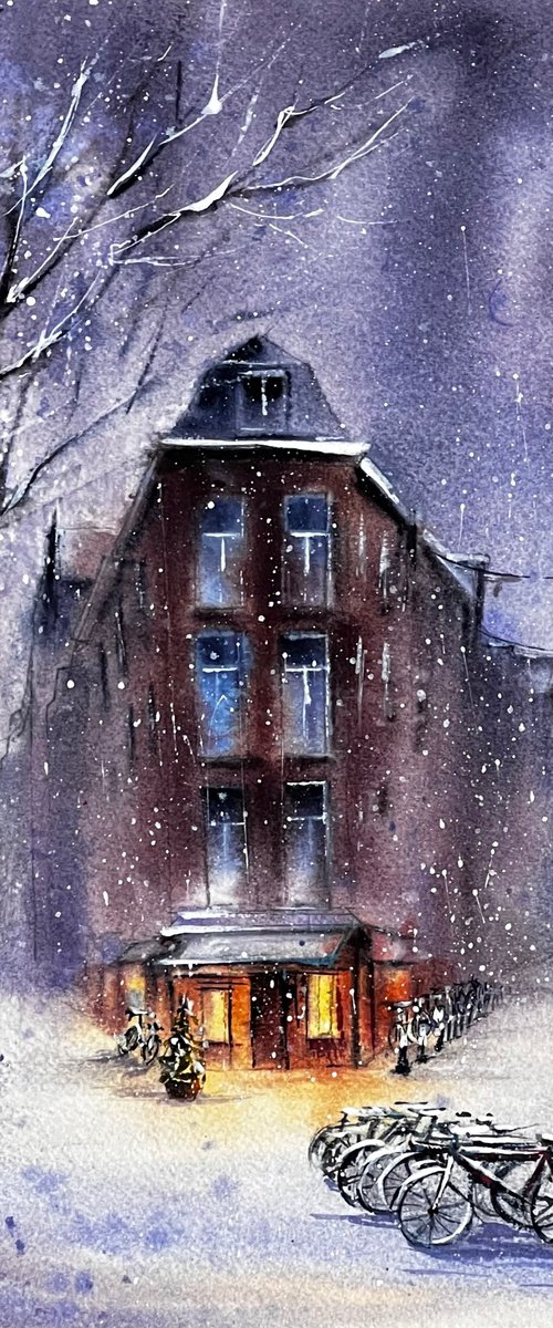 Snowy Amsterdam at Night by Yana Ivannikova