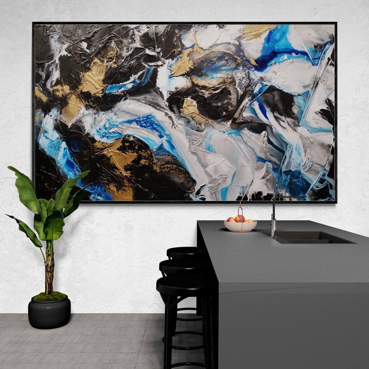 Cobalt Bliss 250cm x 150cm Textured Abstract Art by Franko