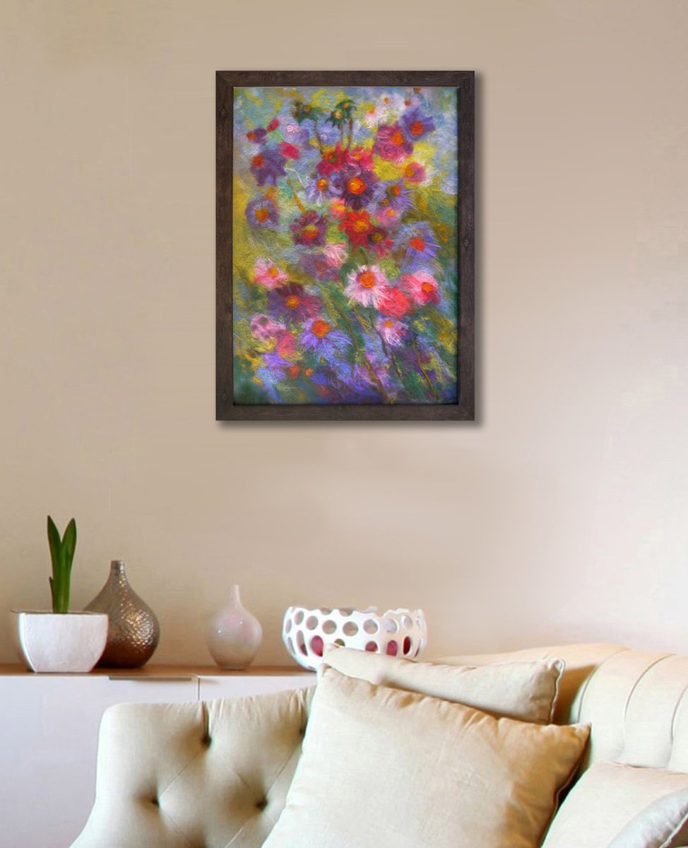 Impressionistic Botanical Collage By Elena Lykhodid, 18 X 25, Asters, Original Artwork