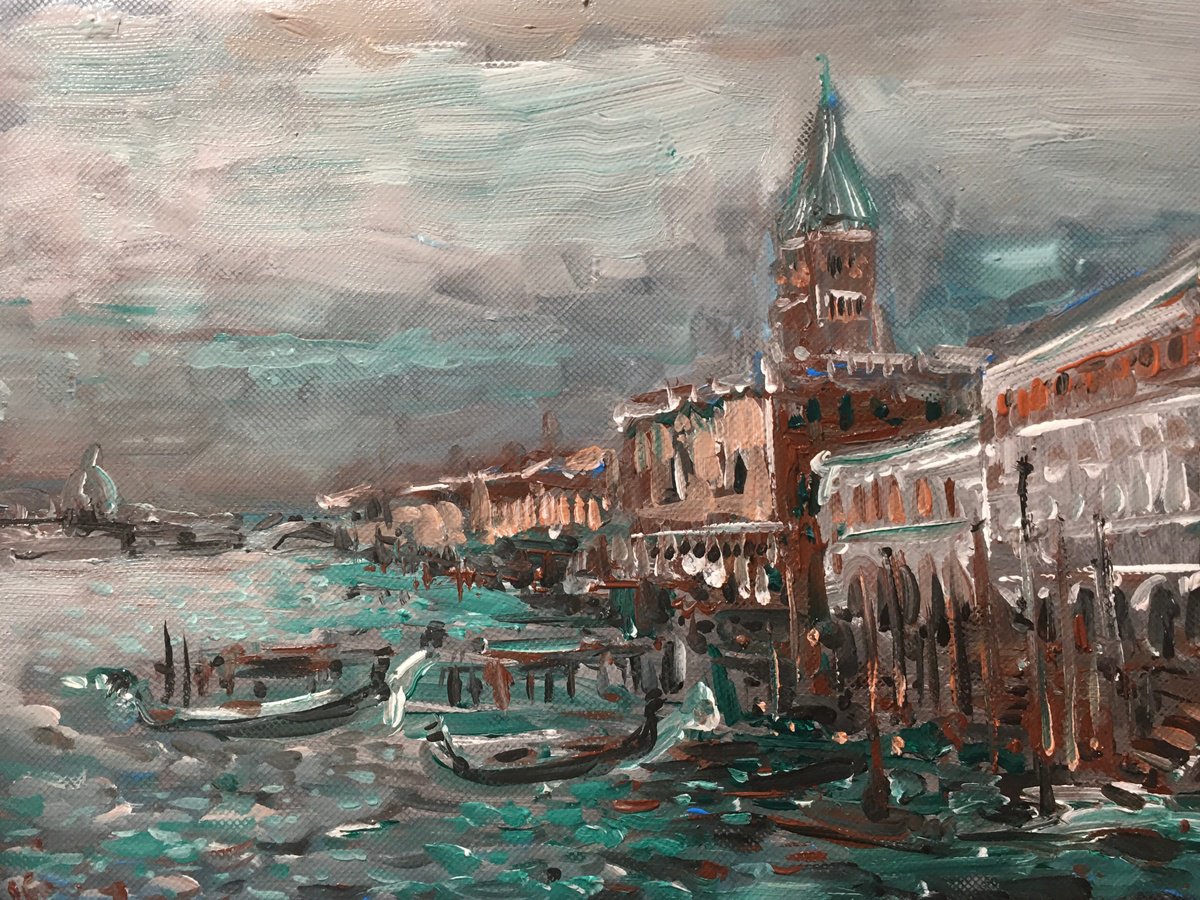 Impressionistic Landscape Acrylic Painting By Altin Furxhi, 16 X 12, Venice Morning., Original Artwork