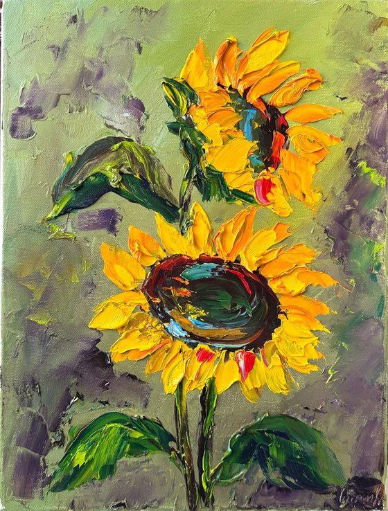 Sunflower impasto art