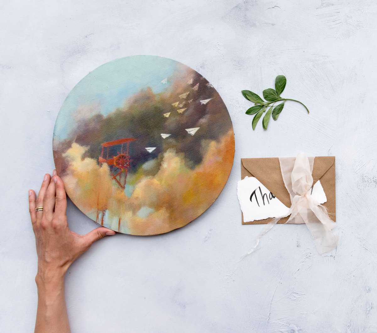 Impressionistic Landscape Acrylic Painting By Olga Bezverkhaya, 12 X 12", Post Of Desires 1, Original Artwork