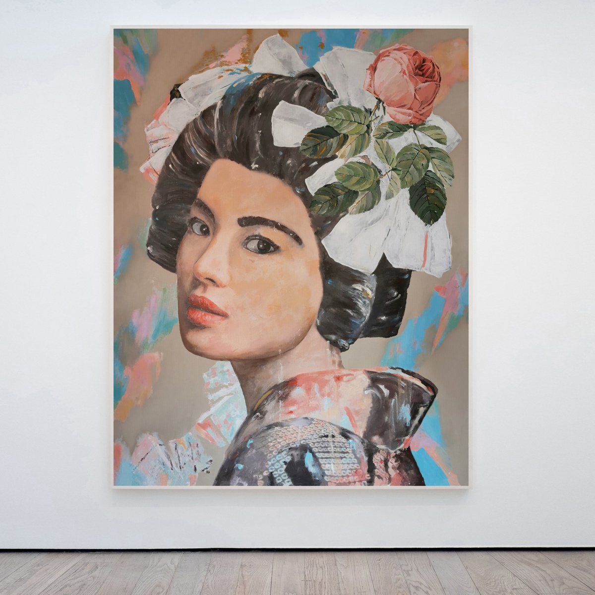 Mysterious Rose Collection - Mineko - Orient - Art-Deco - Portrait - XL LARGE PAINTING by Artemisia