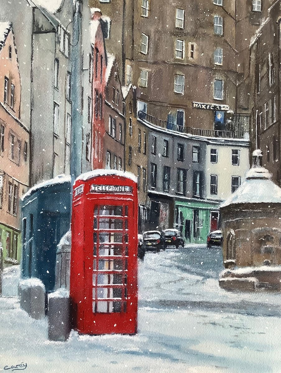 Photorealistic Cityscapes Watercolour By Darren Carey, 11 X 15, Edinburgh Winter Scene, Original Artwork