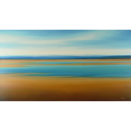 Blue Gold View - Colorful Abstract Landscape by Suzanne Vaughan