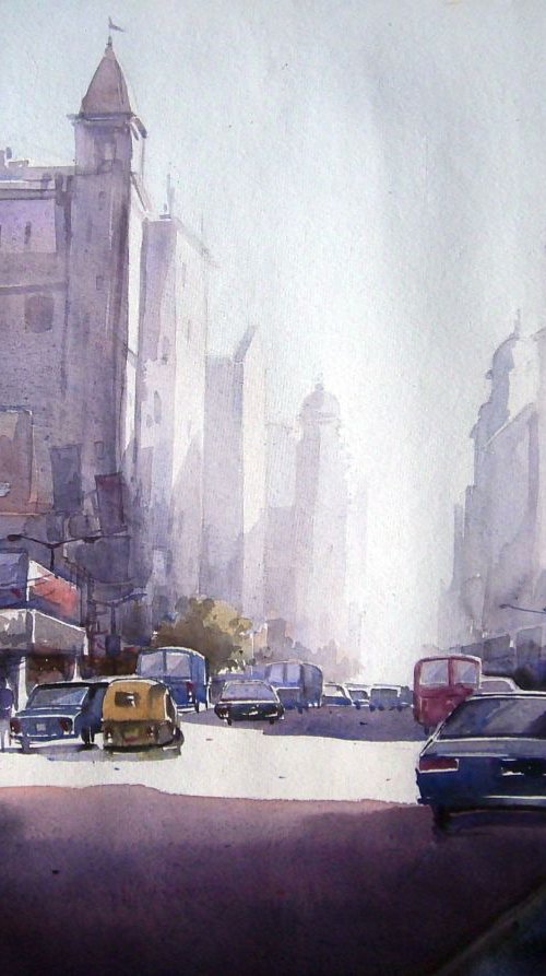 City Morning Light - Watercolor Painting by Samiran Sarkar