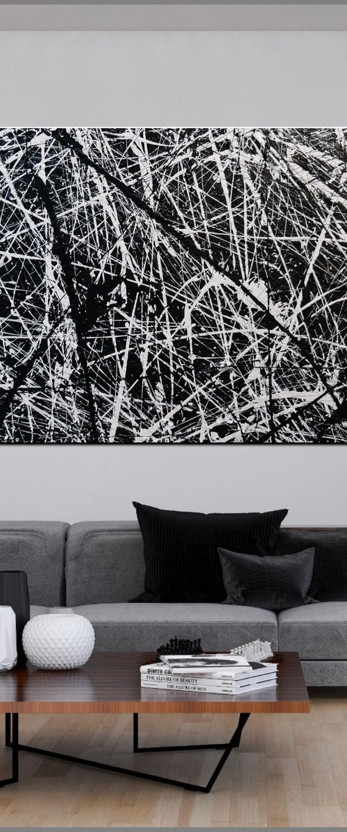 Overload 240cm x 120cm Black White Textured Abstract Art by Franko