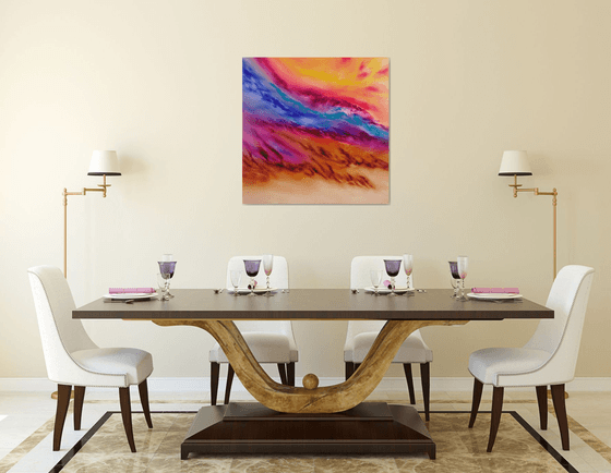 Le blè au vent, 80x80 cm, Deep edge, LARGE XL, Original abstract painting, oil on canvas