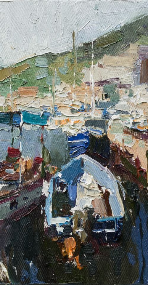 Old boats - Original oil seascape painting by Anastasiia Valiulina