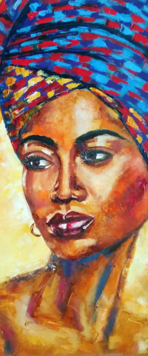 African Queen- portrait black woman, 40x50 cm, ready to hang. by Yulia Berseneva