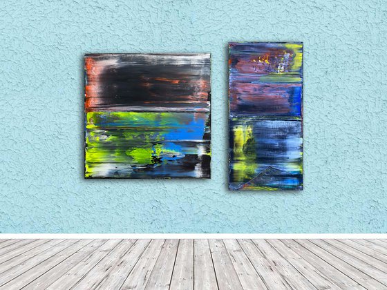 "Why Don't You Make Us" - Save As A Series - Original PMS Abstract Acrylic Painting Diptych on Hand-Stretched Canvas - 48" x 36"