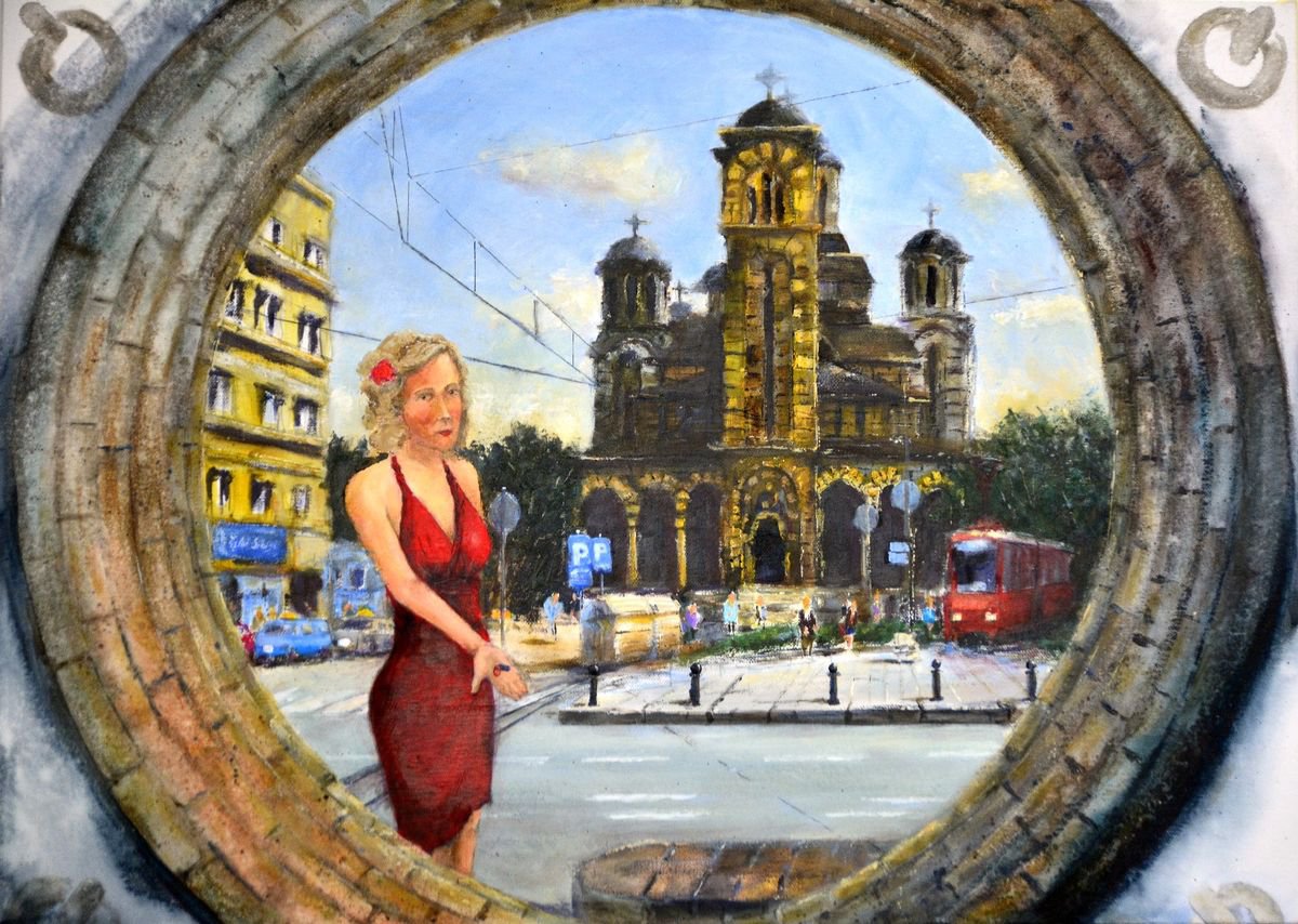 Impressionistic Cityscapes Acrylic Painting By Nenad Kojic, 28 X 20", Choices Seductivity Of Prom., Original Artwork