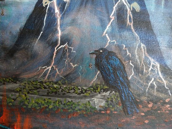Odin's prophecy. Original acrylic painting by Zoe Adams