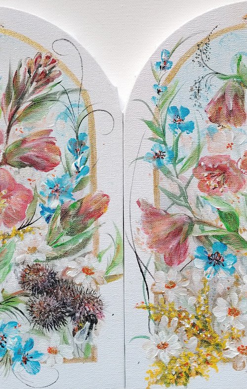 Diptych "Splashes of Sunny Summer". Original. by Elena Pertceva