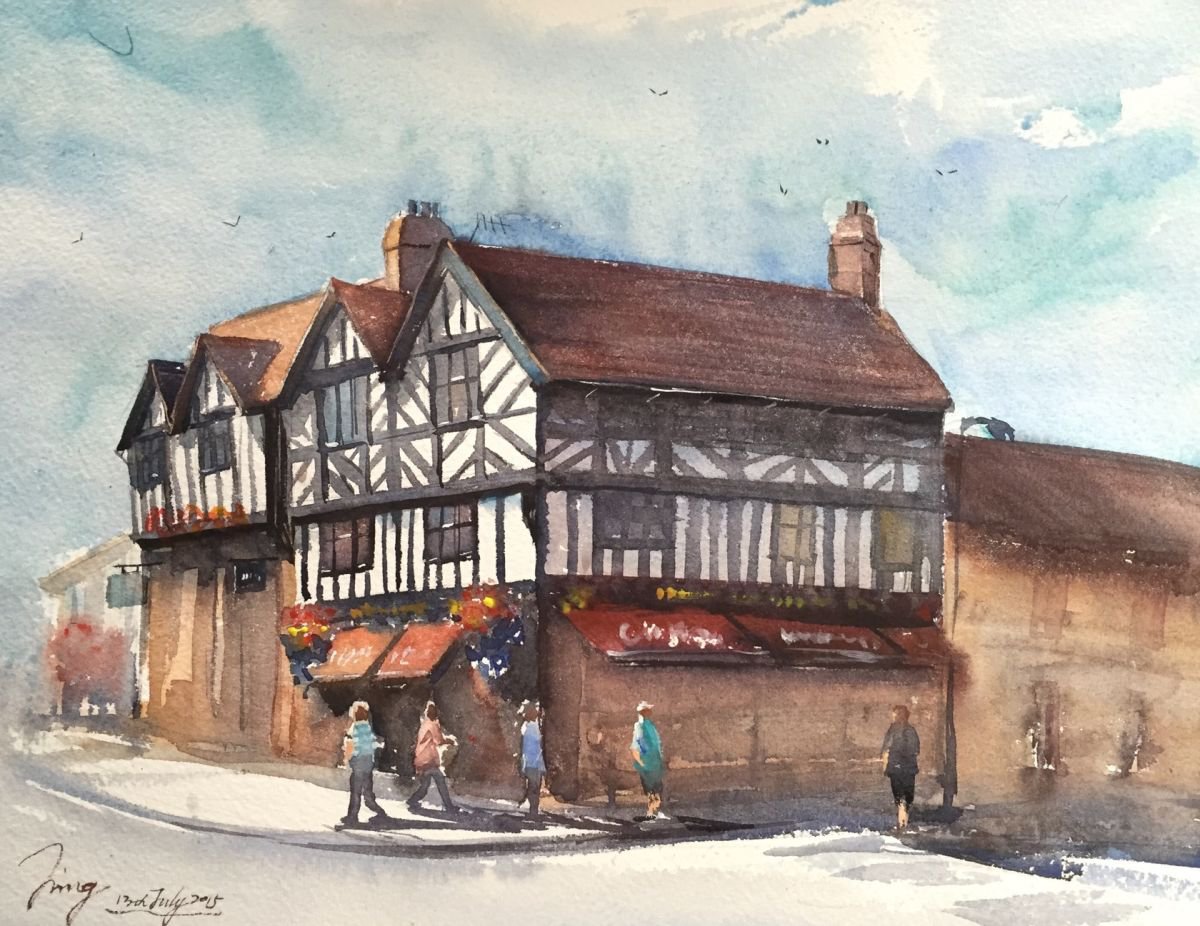 Impressionistic Cityscapes Watercolour By Jing Chen, 15 X 11, Little Town 3, Original Artwork