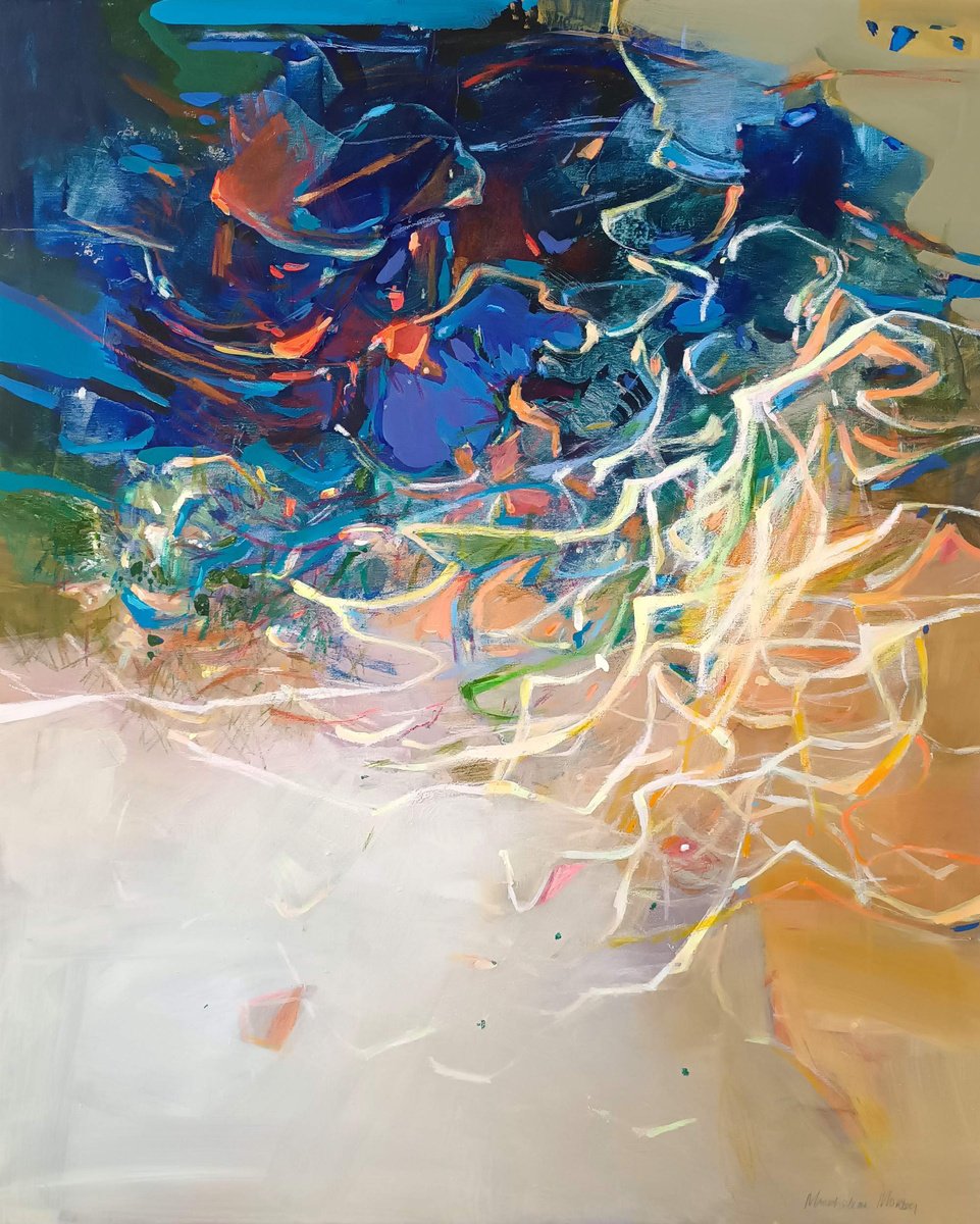 Organic Abstract Painting By Magdalena Morey, 31 X 39", Traces Of Light, Original Artwork