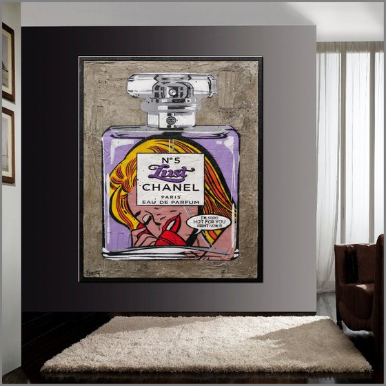The Fragrance of Lust 120cm x 150cm Chanel Industrial Concrete Urban Pop Art Painting With Custom Etched Frame