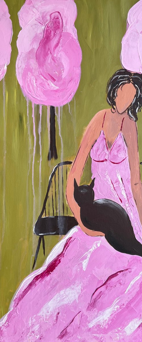 Woman with Cat Painting by Halyna Kirichenko