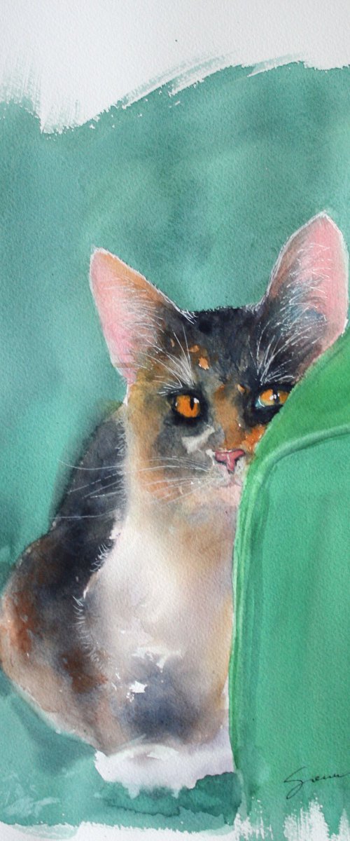 Cat IV / FROM THE ANIMAL PORTRAITS SERIES / ORIGINAL PAINTING by Salana Art Gallery