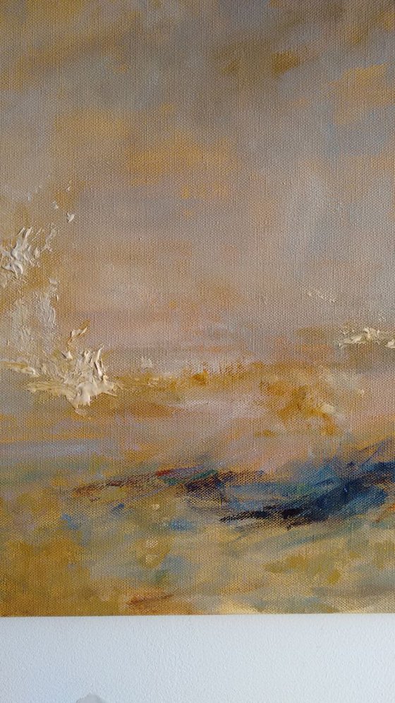 Golden Seas. Abstract Seascape. Ready to hang 18x24 inches.