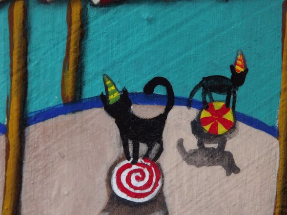 Black Cat Circus  Original Painting on Wood