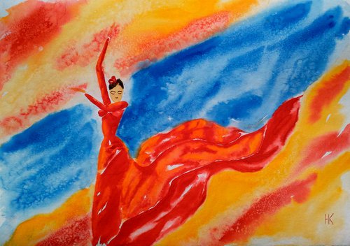 Flamenco Dance original watercolor painting by Halyna Kirichenko