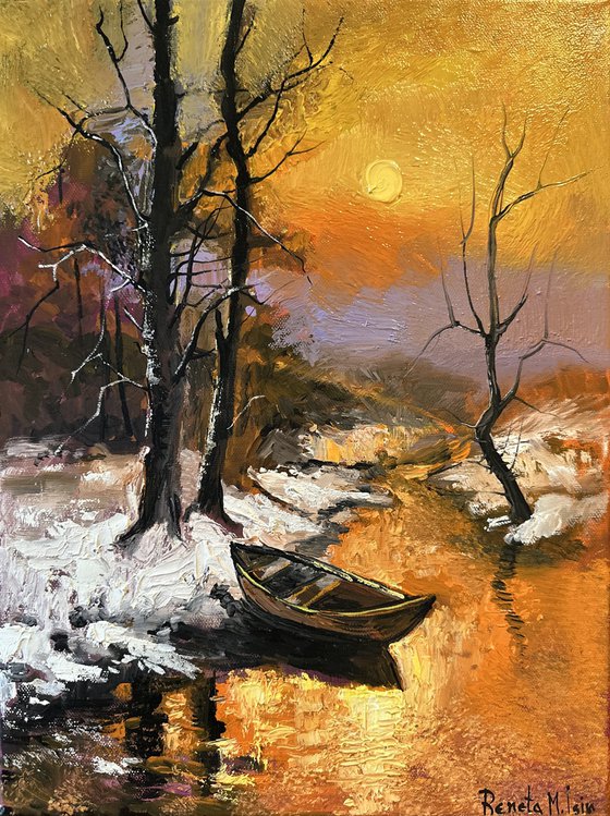 " Winter Sunrise with Boat "