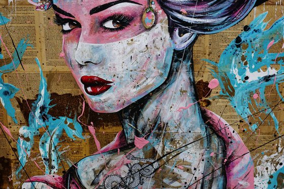 Pinku 140cm x 100cm Geisha Abstract Realism Art