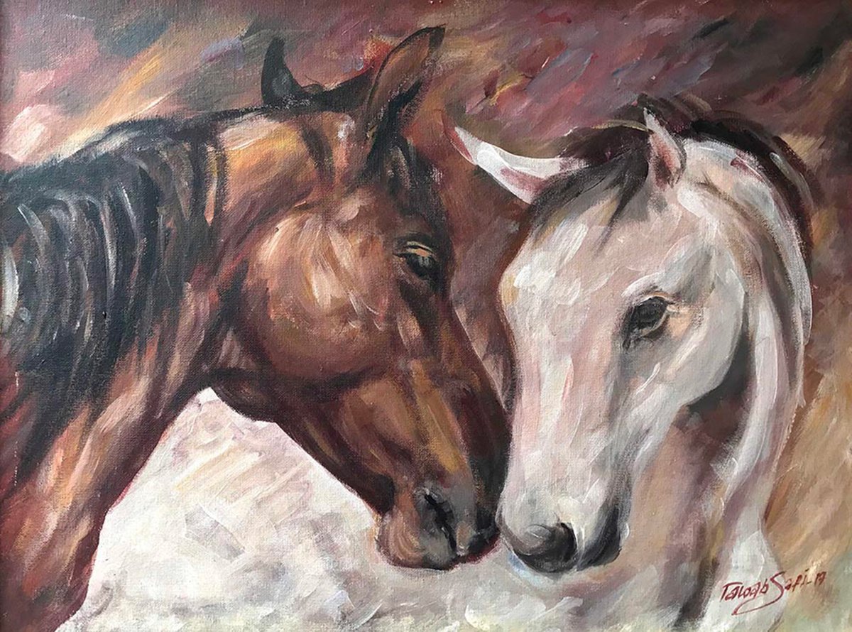 Two horses Acrylic painting by Tawab Safi Artfinder