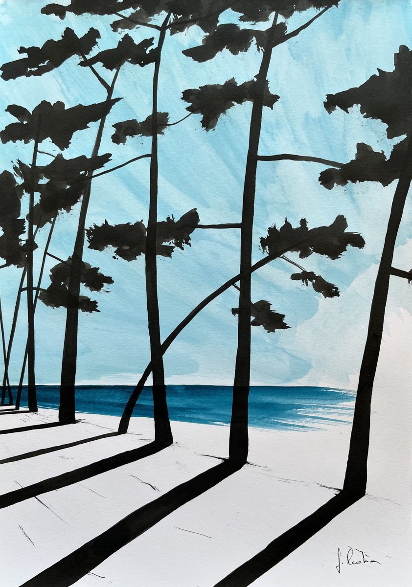 Illustrative Landscape Painting By Cadiou Frederic, 9 X 13, Indian Blue Cap Coz, Original Artwork