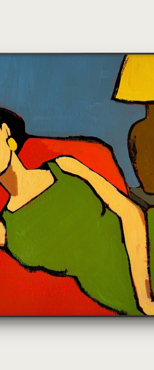 Woman Resting On Sofa - Original Painting by Daria Baklykova