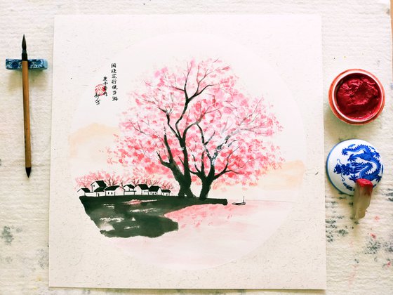 RAN ART - Chinese painting 38*38cm - Sakura Tree