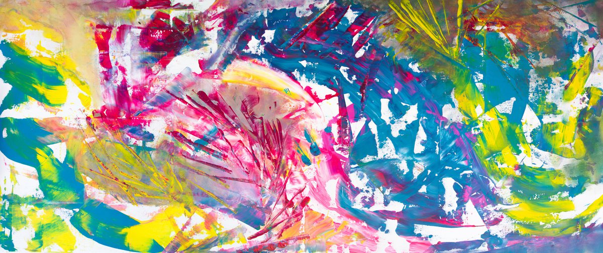 Expressive Abstract Acrylic Painting By Davide De Palma, 79 X 35, Enfant Terrible, Original Artwork