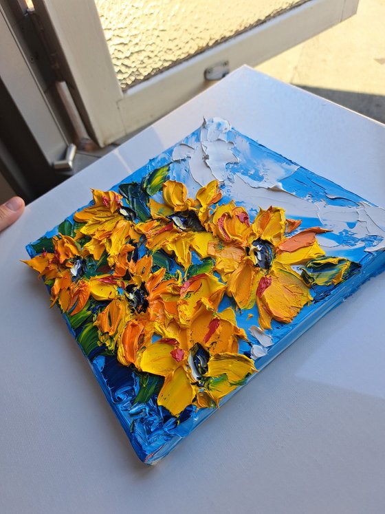 Sunflowers impasto painting