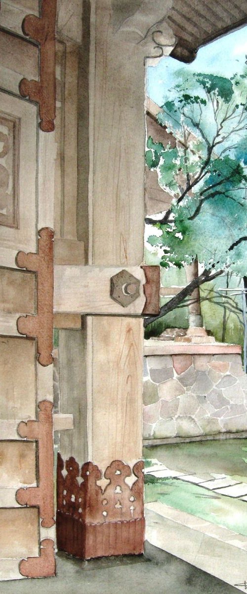 Shinto Shrine Detail - Original Watercolor Painting by CHARLES ASH