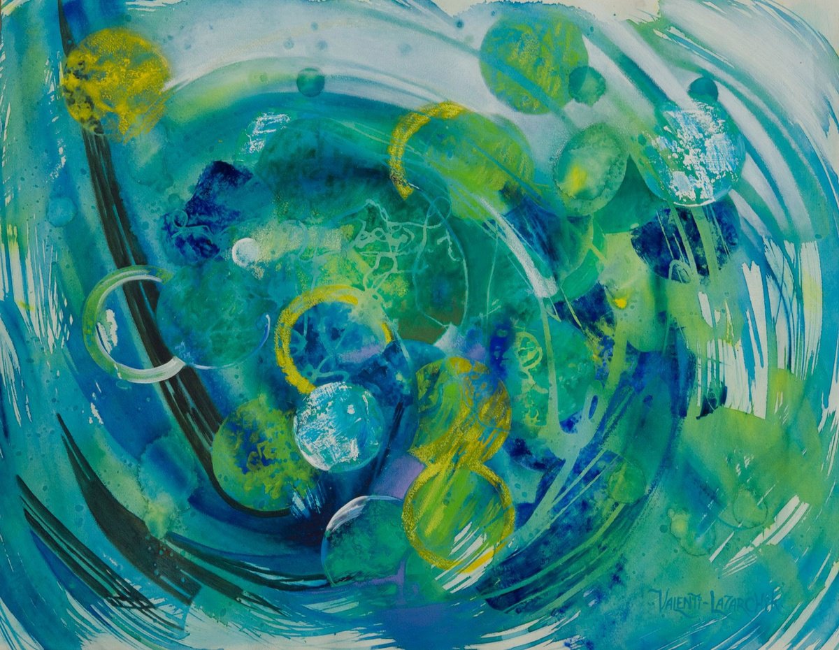 Organic Abstract Painting By Gina Valenti-Lazarchik, 25 X 20, Splashdown, Original Artwork