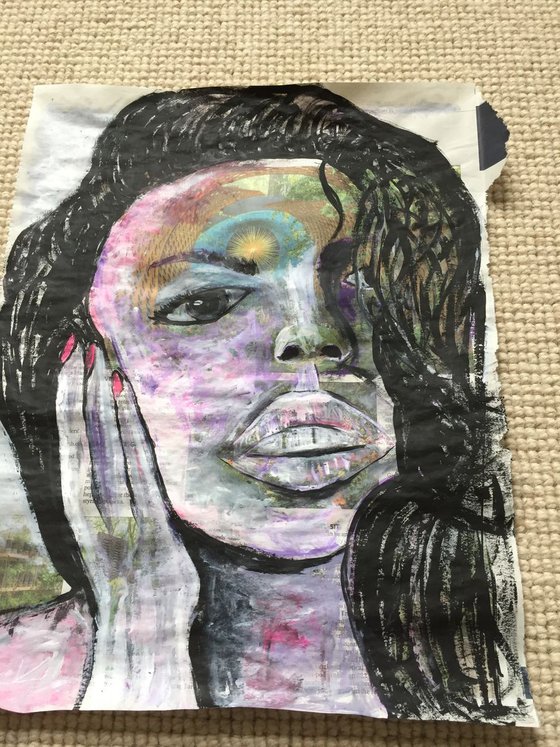 Face Portrait I Newspaper Art Portraits Woman Face Sexy Artwork Big Lips Lushes 37x29cm Gift Ideas Free Delivery
