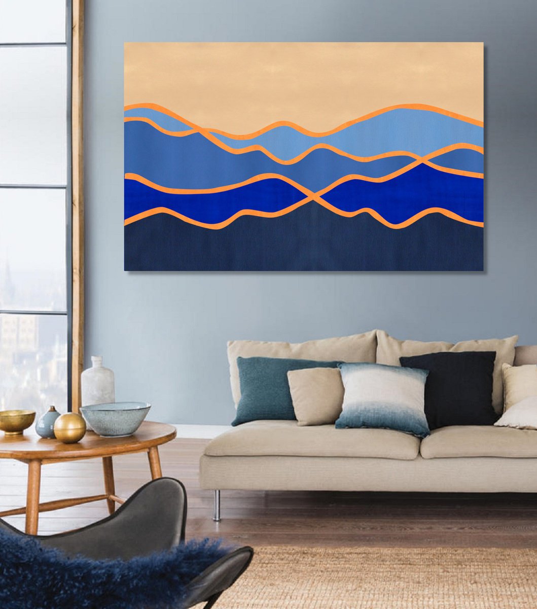 Abstract Landscape Acrylic Painting By Marina Krylova, 39 X 28", Abstract Landscape #58, Original Artwork