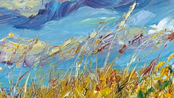 Wild grasses dance on a windy spring Day  - a semi abstract painting