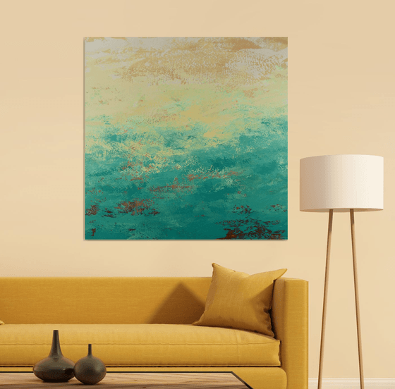 Teal Yellow - Modern Abstract Expressionist Seascape