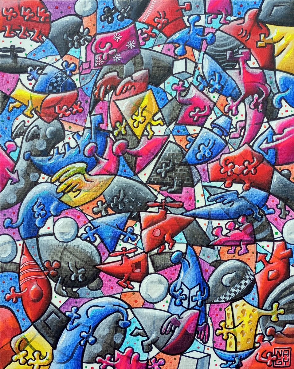 Cartoon Abstract Acrylic Painting By Peter Nagy, 16 X 20", Things, Original Artwork